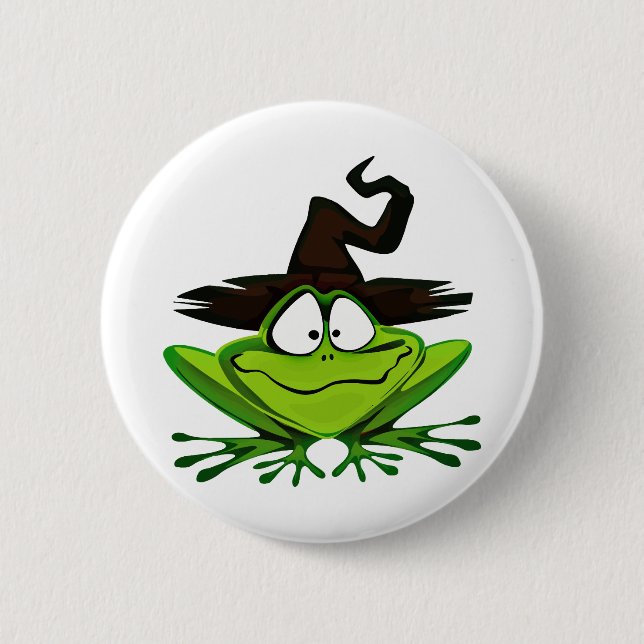 Funny Frog Happy Halloween Witch Hat 6 Cm Round Badge (Front)