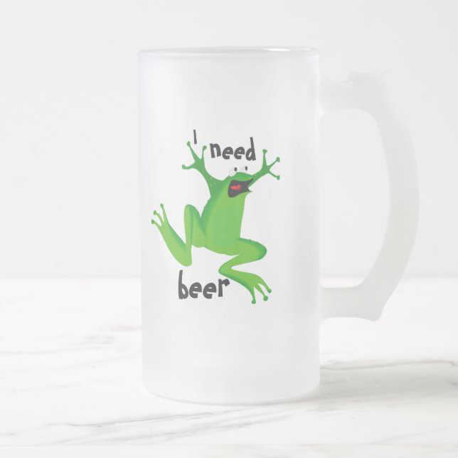 funny frog-I need beer-1 Frosted Glass Beer Mug (Right)