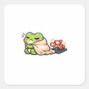 Funny Frog Ignoring Phone Introvert Antisocial Square Sticker