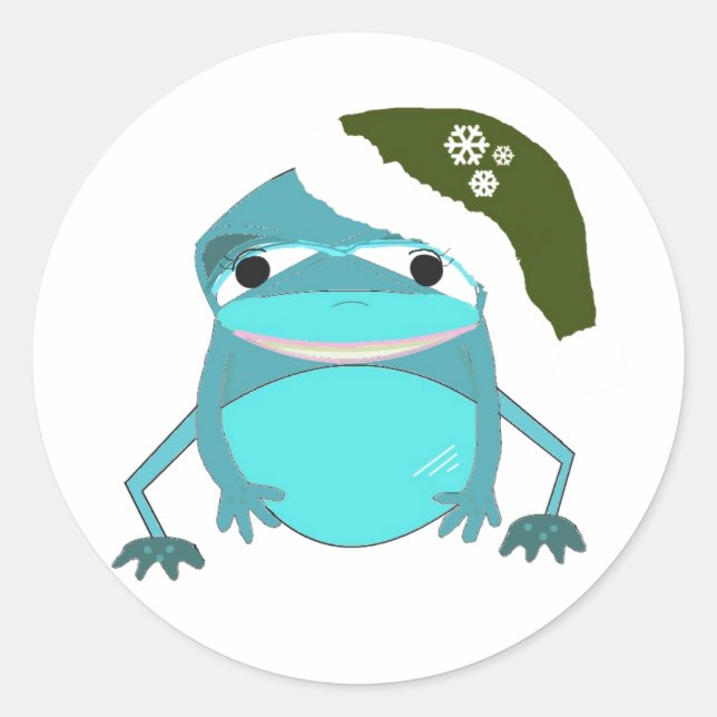 Funny Frog in Santa Hat Classic Round Sticker (Front)