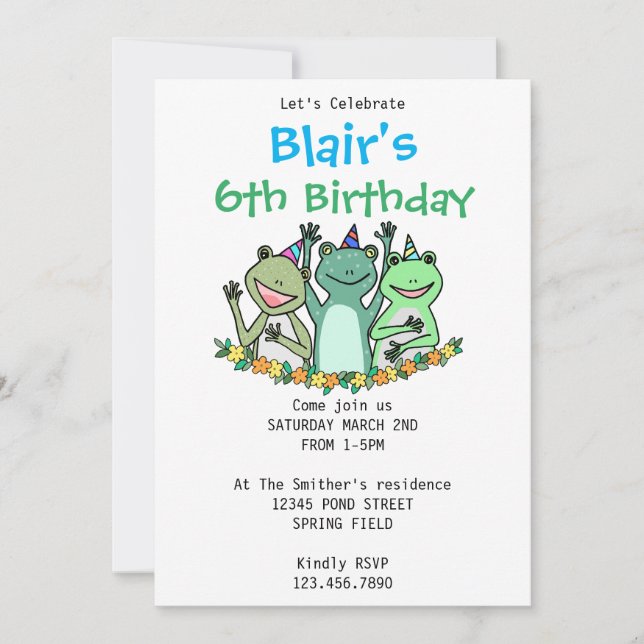 Funny Frog Kids Birthday Party Easy Customization  Invitation (Front)