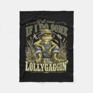 Funny frog lollygaggin country living southern fleece blanket