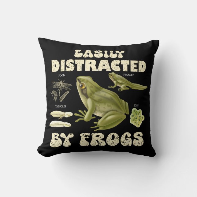 Funny Frog Lover Easily Distracted By Frogs Cushion (Front)