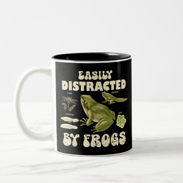 Funny Frog Lover Easily Distracted By Frogs Two-Tone Coffee Mug (Left)