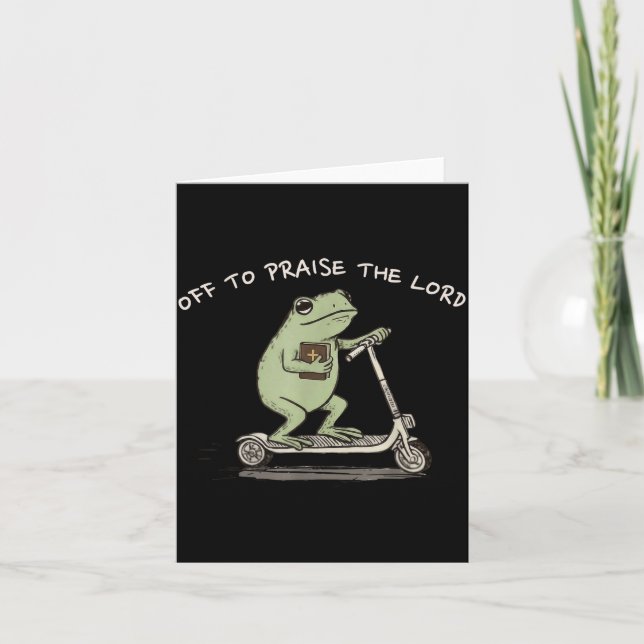 Funny Frog Off To Praise The Lord Christian Scoote Card (Front)