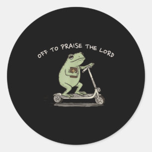 Funny Frog Off To Praise The Lord Christian Scoote Classic Round Sticker
