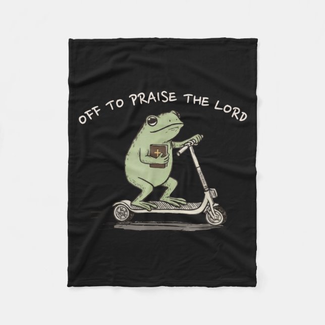 Funny Frog Off To Praise The Lord Christian Scoote Fleece Blanket (Front)
