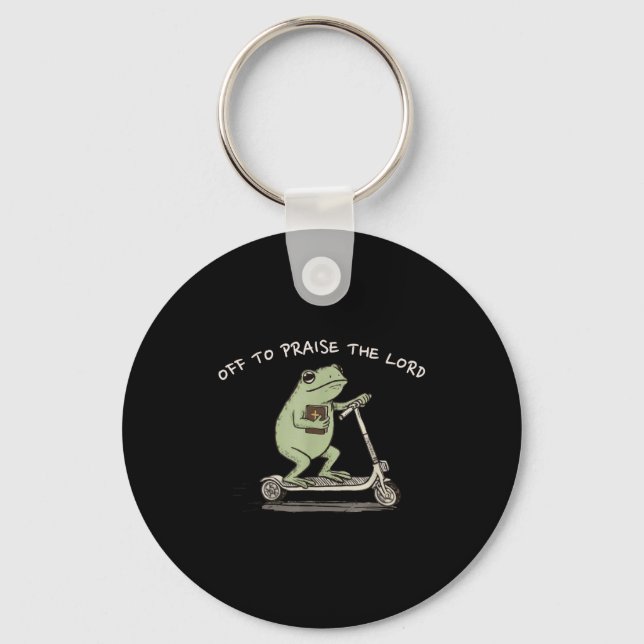 Funny Frog Off To Praise The Lord Christian Scoote Key Ring (Front)