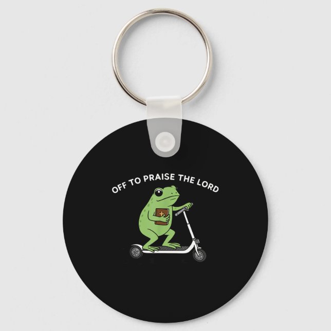 Funny Frog Off To Praise The Lord Meme Quote Funny Key Ring (Front)