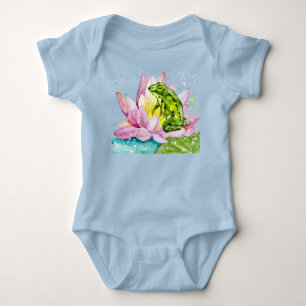 Funny frog on a lotus baby bodysuit