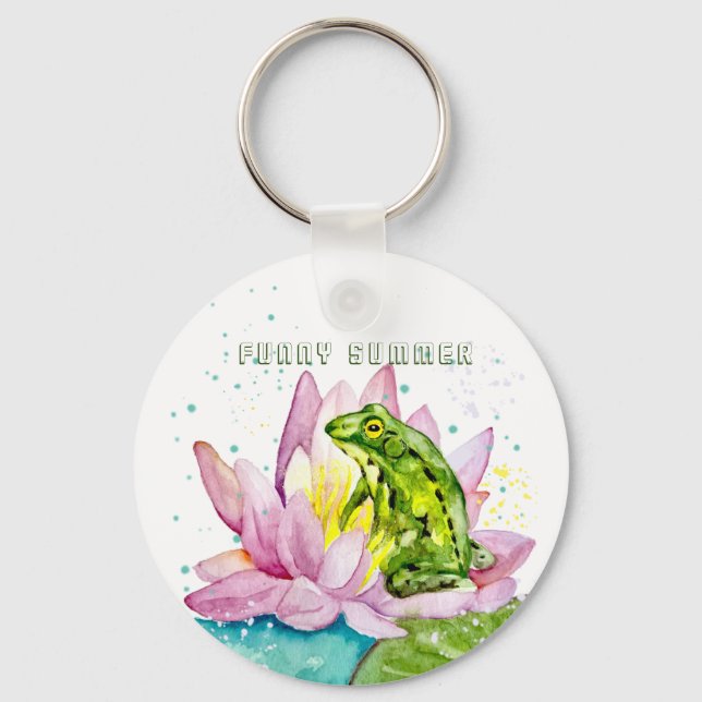 Funny frog on a lotus key ring (Front)