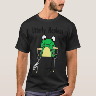 Funny Frog On Crutches Utterly Hopless Pun T-Shirt