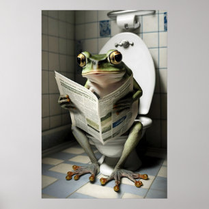 Funny Frog on Toilet Print Bathroom Humour Wall
