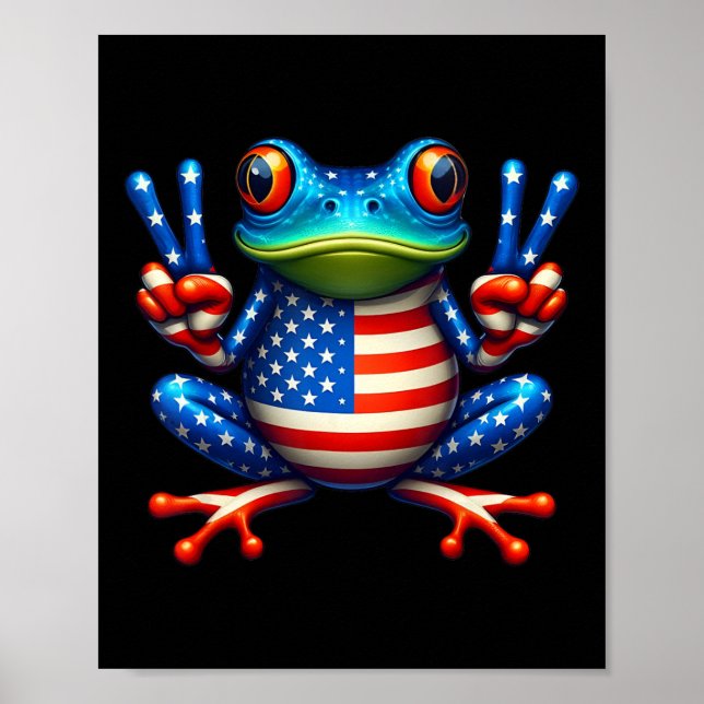 Funny Frog Peace Sign 4th Of July Frog American Fl (Front)