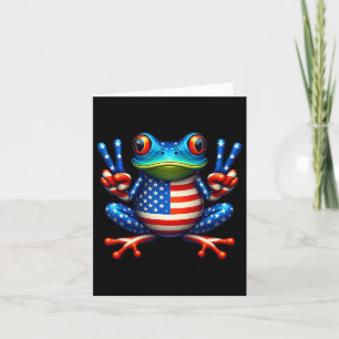 Funny Frog Peace Sign 4th Of July Frog American Fl Card