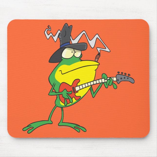 funny frog playing bass guitar froggy cartoon mouse mat (Front)