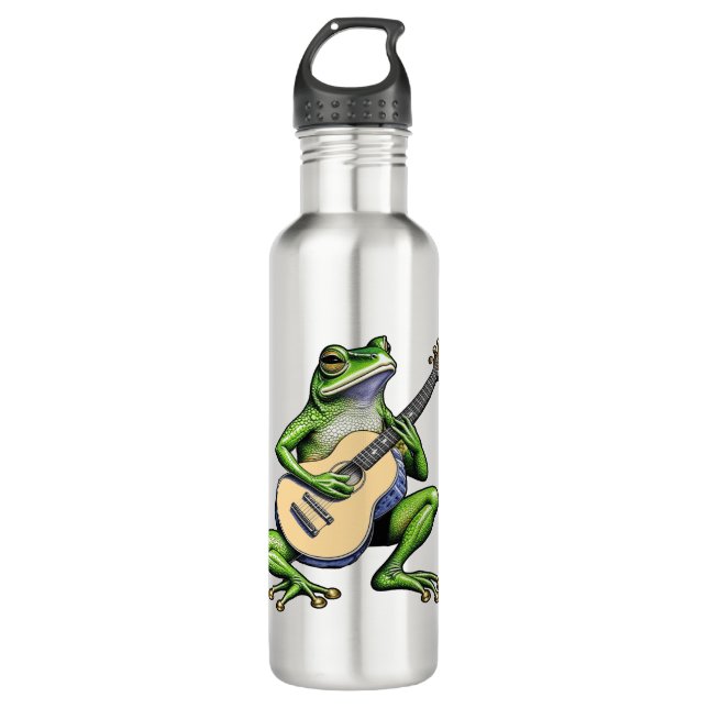 Funny Frog Playing Guitar   710 Ml Water Bottle (Front)