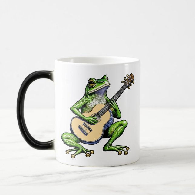 Funny Frog Playing Guitar Personalised Magic Mug (Left)