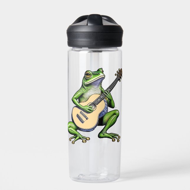 Funny Frog Playing Guitar Personalised Water Bottle (Front)