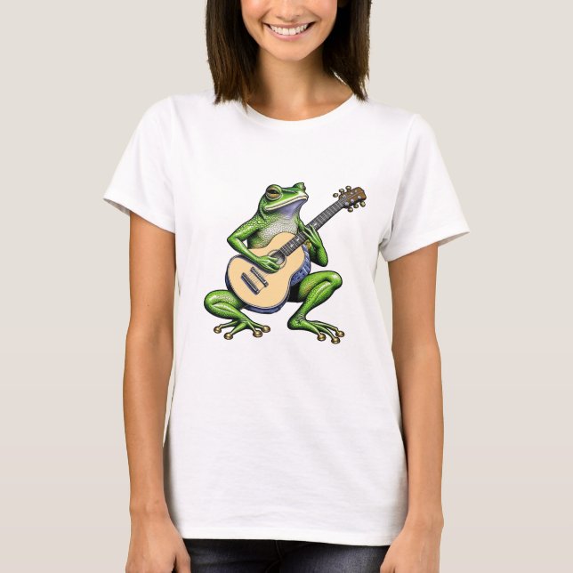 Funny Frog Playing Guitar T-Shirt (Front)