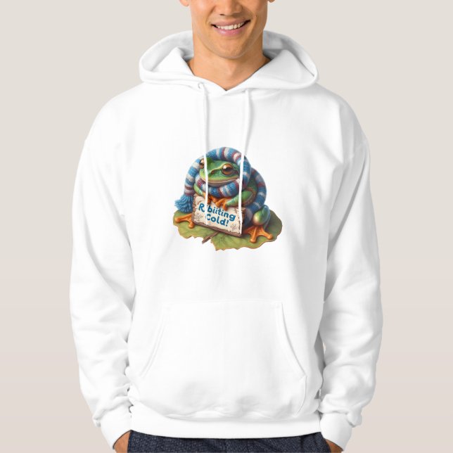 Funny Frog Pun: "Ribiiiting Cold!" Hoodie (Front)