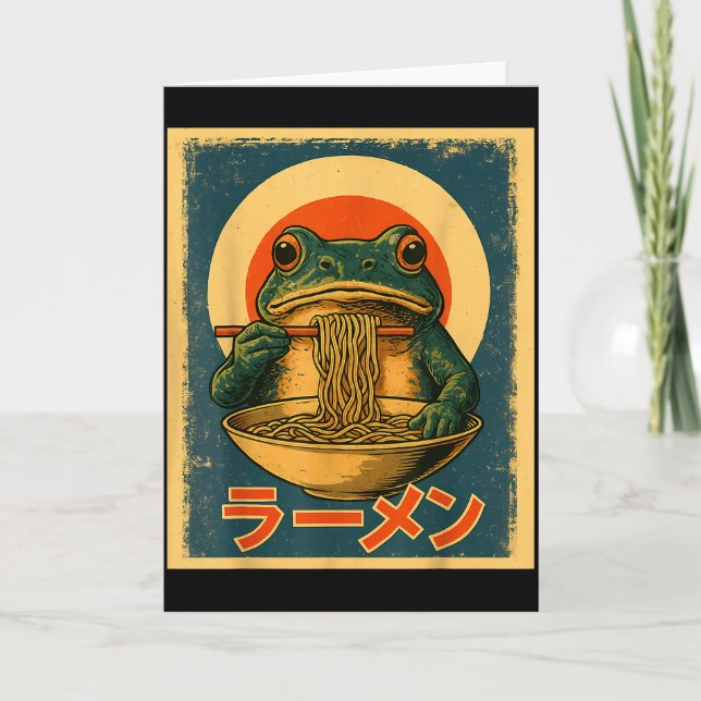 Funny Frog Ramen Kawaii Retro Japanese Rising Sun  Card (Front)