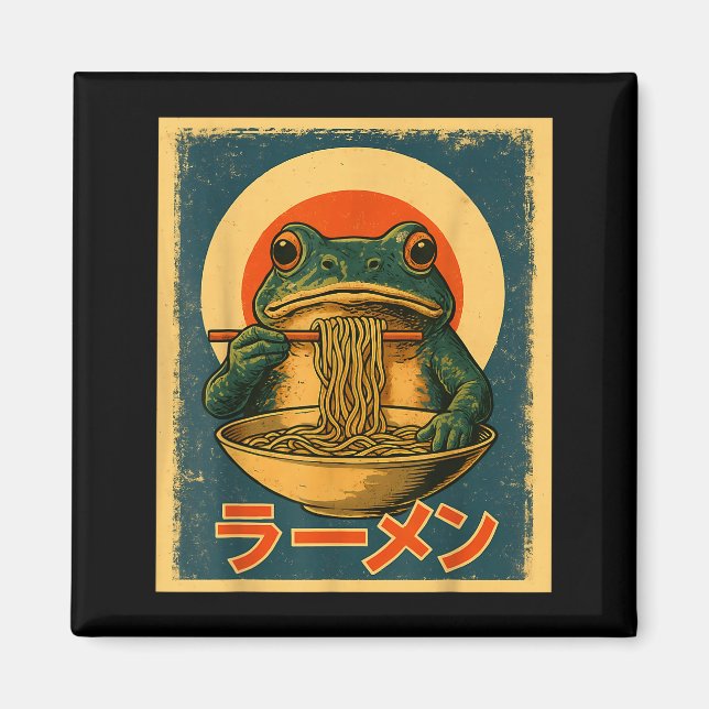 Funny Frog Ramen Kawaii Retro Japanese Rising Sun  Magnet (Front)