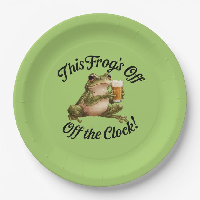 Funny Frog Retirement Party Green Design Paper Plate (Front)