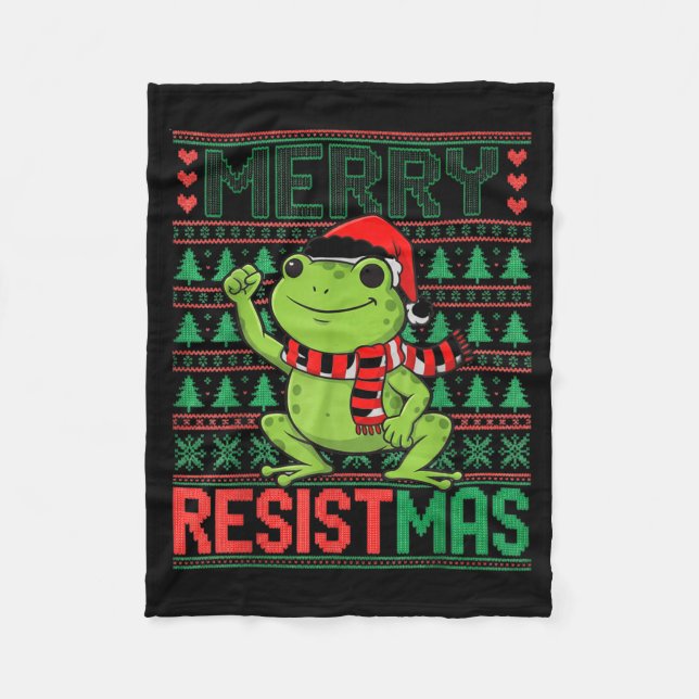 Funny Frog Retro Merry Resistmas Litical Ugly Chri Fleece Blanket (Front)