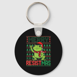 Funny Frog Retro Merry Resistmas Litical Ugly Chri Key Ring