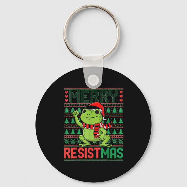 Funny Frog Retro Merry Resistmas Litical Ugly Chri Key Ring (Front)