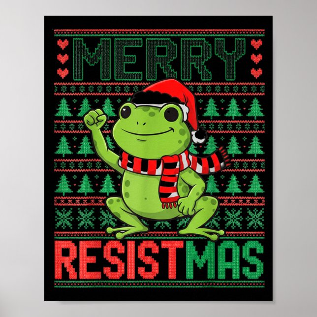 Funny Frog Retro Merry Resistmas Litical Ugly Chri Poster (Front)