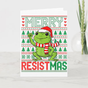 Funny Frog Retro Merry Resistmas Political Ugly Ch Card