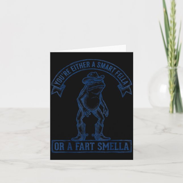 Funny Frog Smart Fella Fart Smella Cowboy Humor  Card (Front)