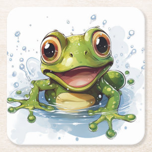 Funny frog square paper coaster