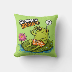 Funny Frog Summer Brain Silly Frog Cartoon  Cushion
