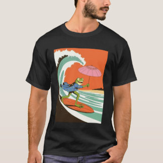 Funny Frog Surfing Wave Kimono Parasol Japanese Hu T-Shirt