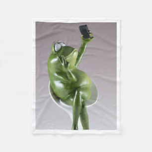 Funny Frog Taking Selfie with Phone Fleece Blanket