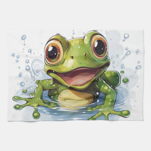 Funny frog tea towel