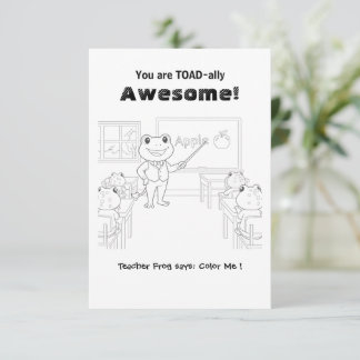 Funny Frog Teacher "Toad-ally Awesome" Coloring  Thank You Card
