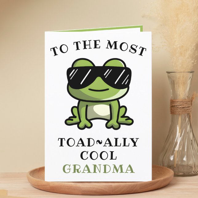 Funny Frog Toad Cool Grandmother Happy Birthday Thank You Card (Funny Green Frog Toad Cool Grandmother Happy Birthday Thank You Card)