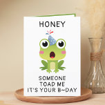Funny Frog Toad Croak Spouse Happy Birthday Thank You Card<br><div class="desc">Looking for a unique way to express your love and humour to your partner? Our funny frog greeting card is the perfect choice for your spouse on his or her birthday! Customise it by adding your own personal message. Design features a shocked green toad wearing a blue birthday hat. Great...</div>