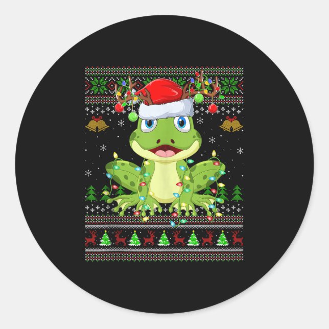 Funny Frog Ugly Christmas Sweaters Holiday Santa C Classic Round Sticker (Front)