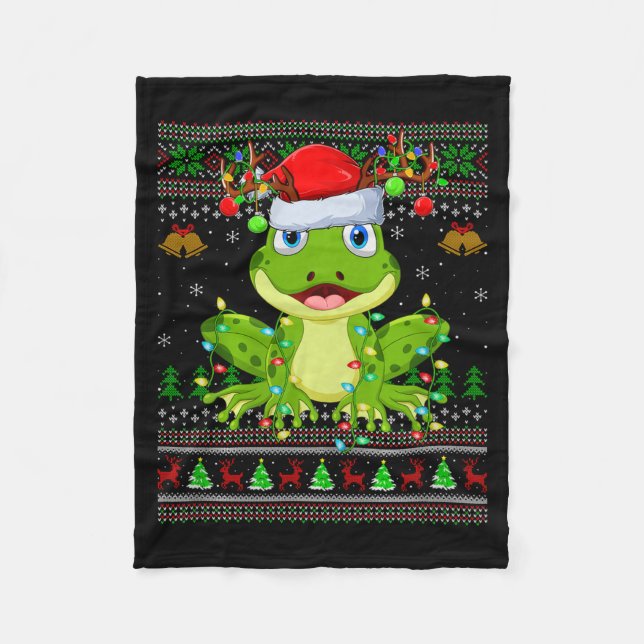 Funny Frog Ugly Christmas Sweaters Holiday Santa C Fleece Blanket (Front)
