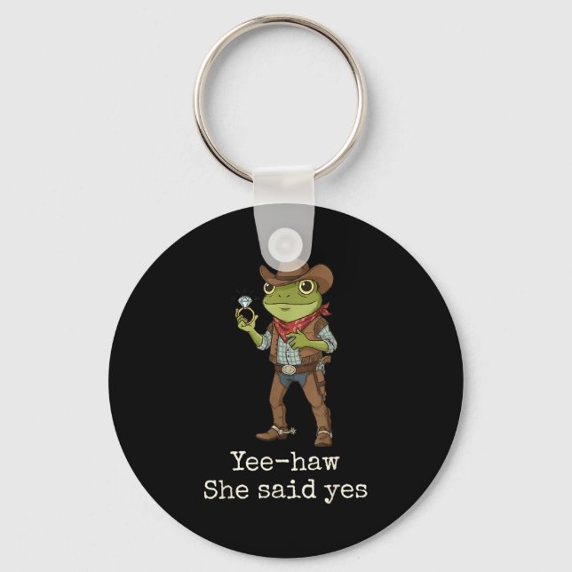 Funny Frog Western Engagement Matching Couples Tee Key Ring (Front)