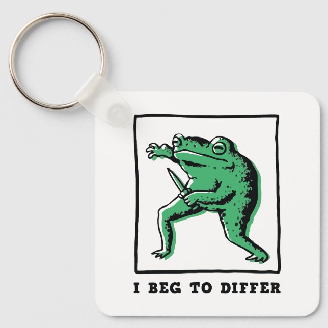 Funny Frog with Knife – "I Beg to Differ" Meme Key Ring (Front)