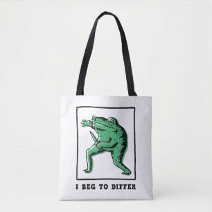 Funny Frog with Knife – "I Beg to Differ" Meme Tote Bag