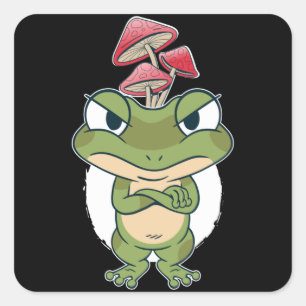 Funny Frog with mushrooms Square Sticker