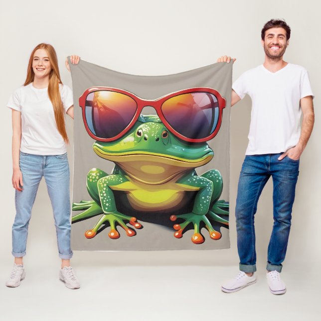 Funny frog with sunglasses fleece blanket (In Situ)