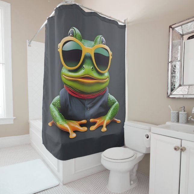 Funny frog with sunglasses shower curtain (In Situ)